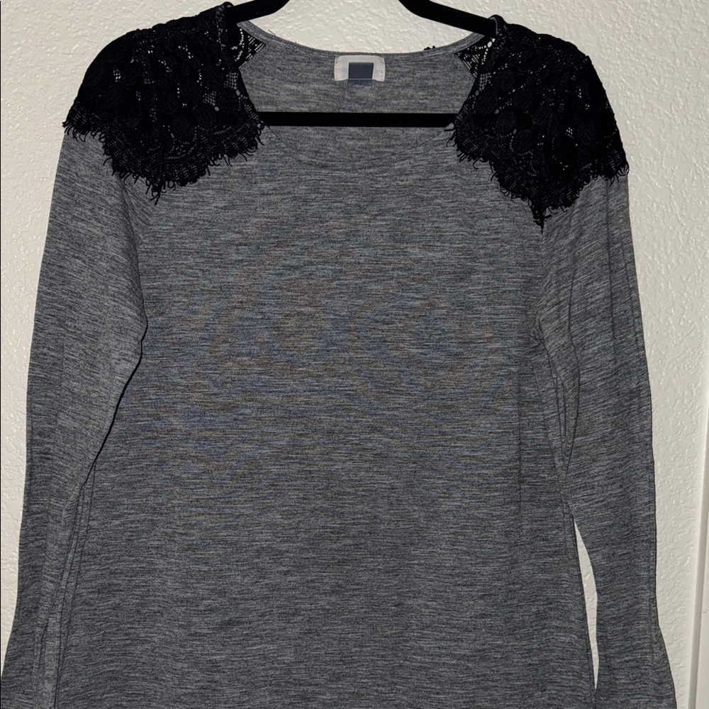 Elegant Gray Top with Black Lace Accents